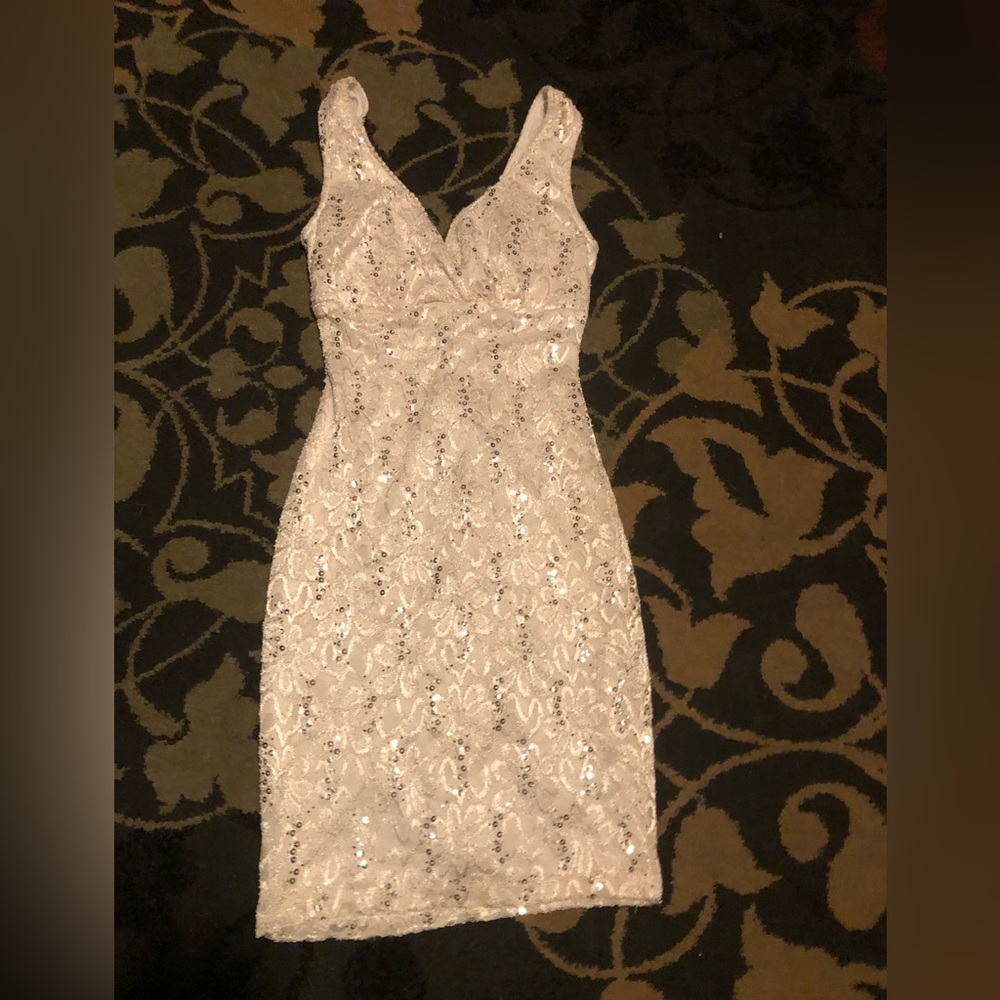 White silver sequencing dress